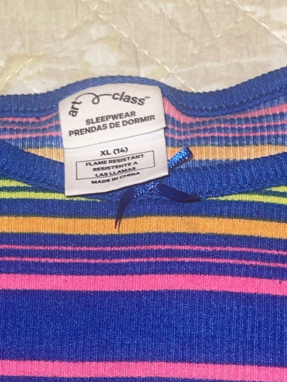art class Girls Striped Pajama Set in Blue, Pink, Yellow, Green